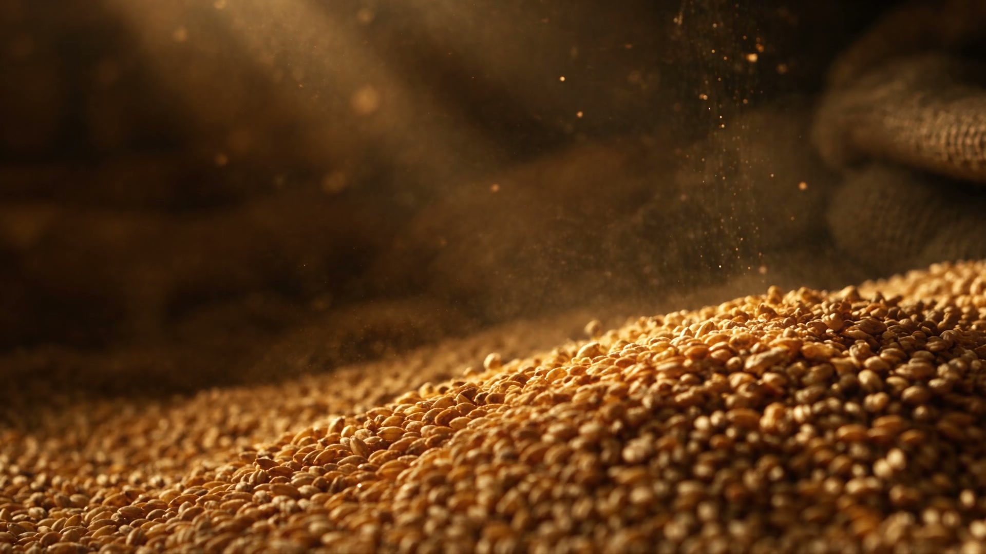 Illustrative image: golden wheat grain settled at rest in warm light
