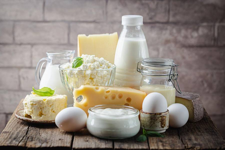 Milk, cheese, yoghurt and eggs
